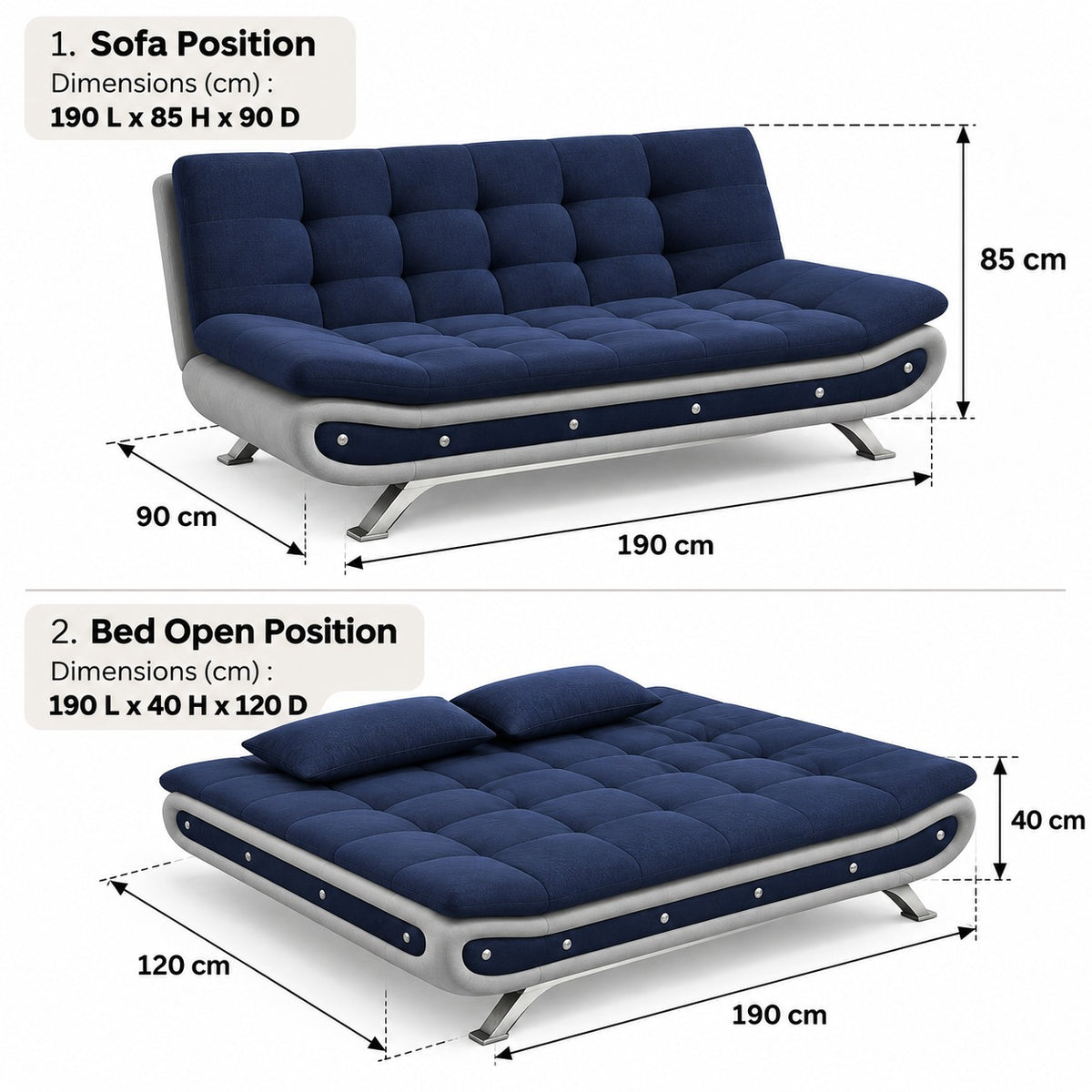 Sabrina 3 Seater Multipurpose Sofa Bed | Convertible Couch BedTorque India