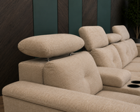 Arnold 8 Seater Sofa with Lounger and Cup Holder Beige | Corner Sofa Couch with Moveable Headrest | U Shape Sectional Sofa Set Living Room Office Home