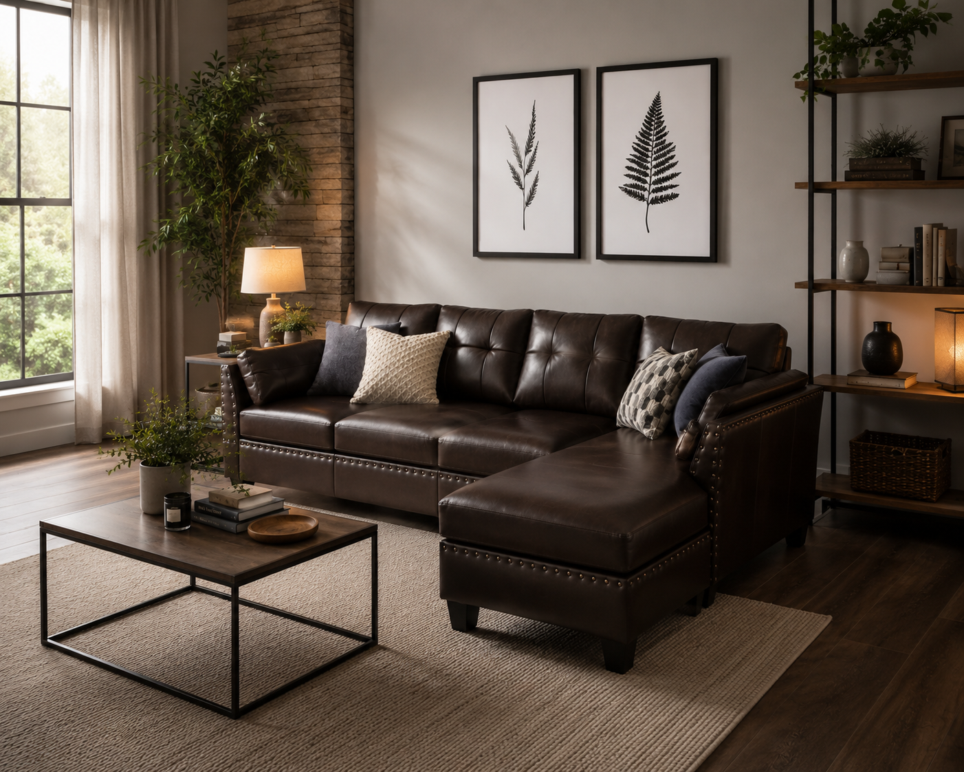 Elora Modular 5 Seater Leatherette Sofa for Living Room | Modern L Shape Leather Sofa with Chaise Lounge