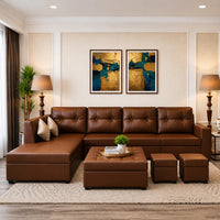 Austin 8 Seater L Shape Leatherette Sofa Set with Ottoman & Puffy – Luxury Modern Living Room Sofa
