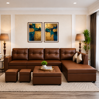 Austin 8 Seater L Shape Leatherette Sofa Set with Ottoman & Puffy – Luxury Modern Living Room Sofa