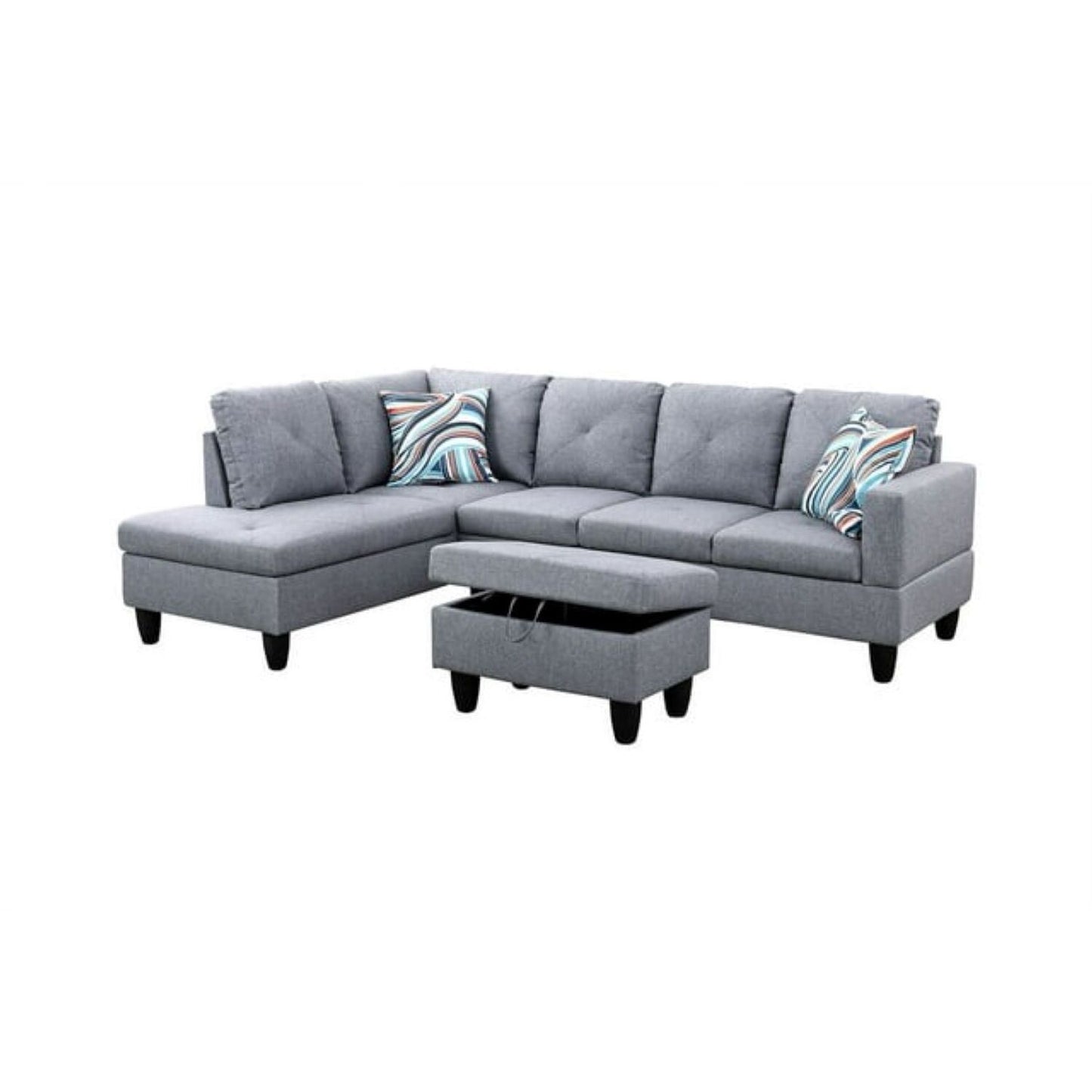 Christen 5 Seater L Shape Fabric Sofa Set with Storage Ottoman