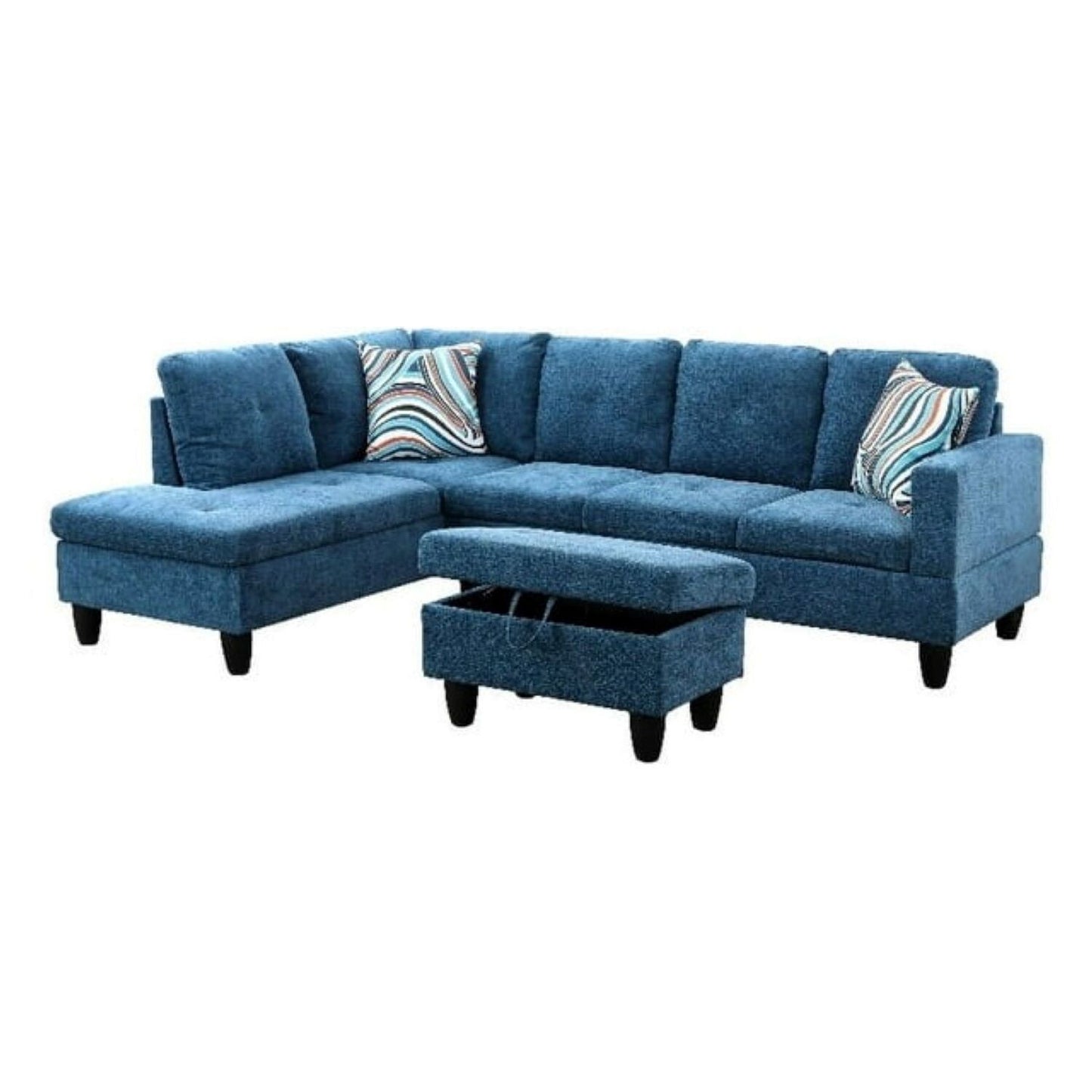 Christen 5 Seater L Shape Fabric Sofa Set with Storage Ottoman