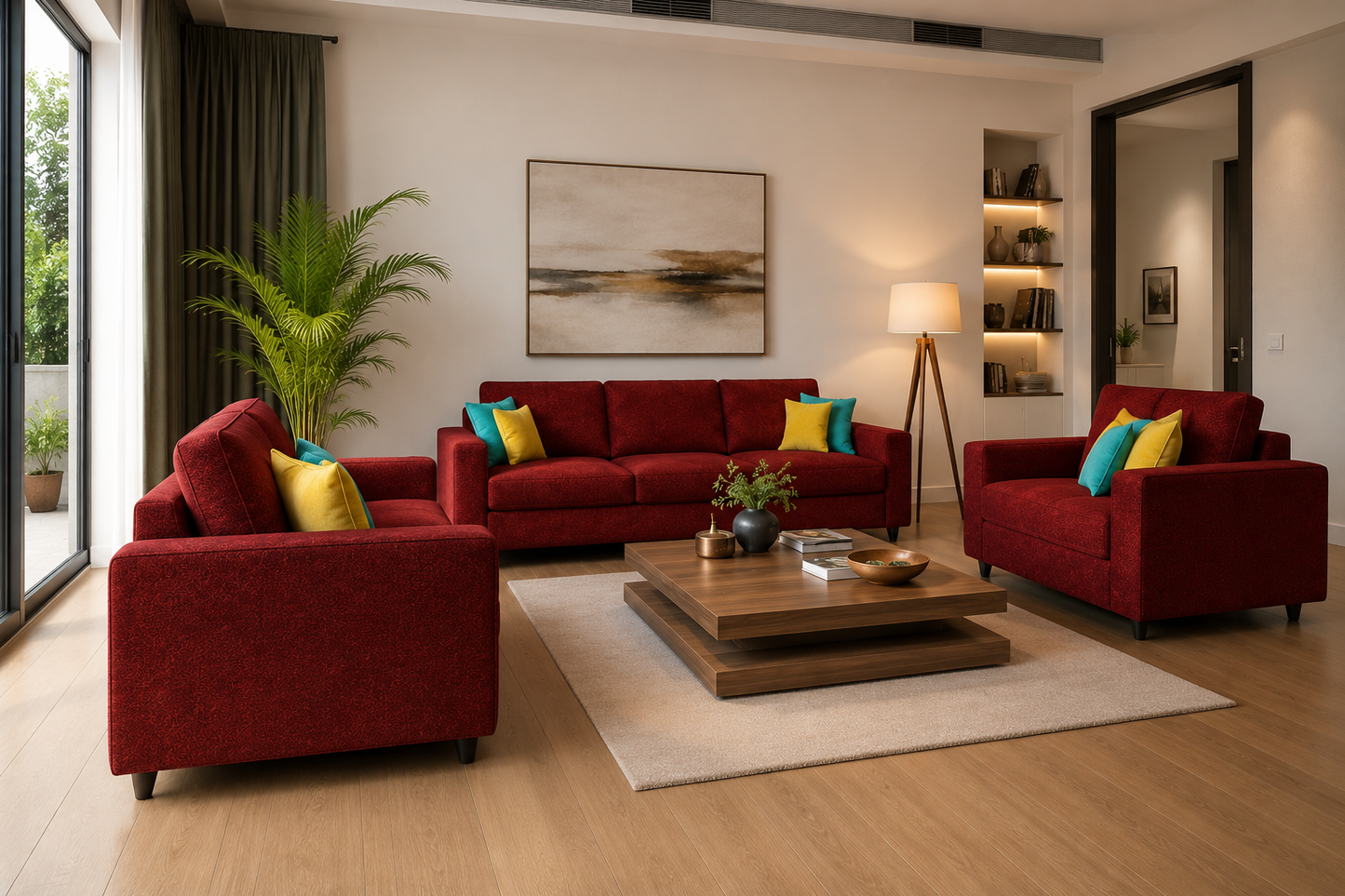 Carelino 3+2+1 Seater Fabric Sofa Set for Living Room | Modern Upholstered Sofa Set