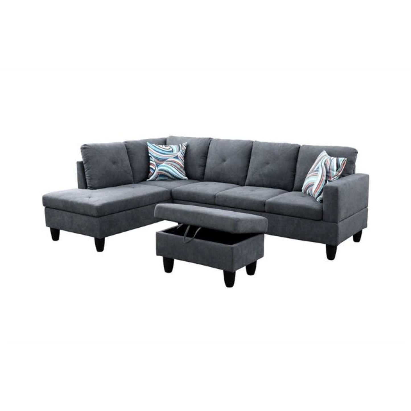 Christen 5 Seater L Shape Fabric Sofa Set with Storage Ottoman