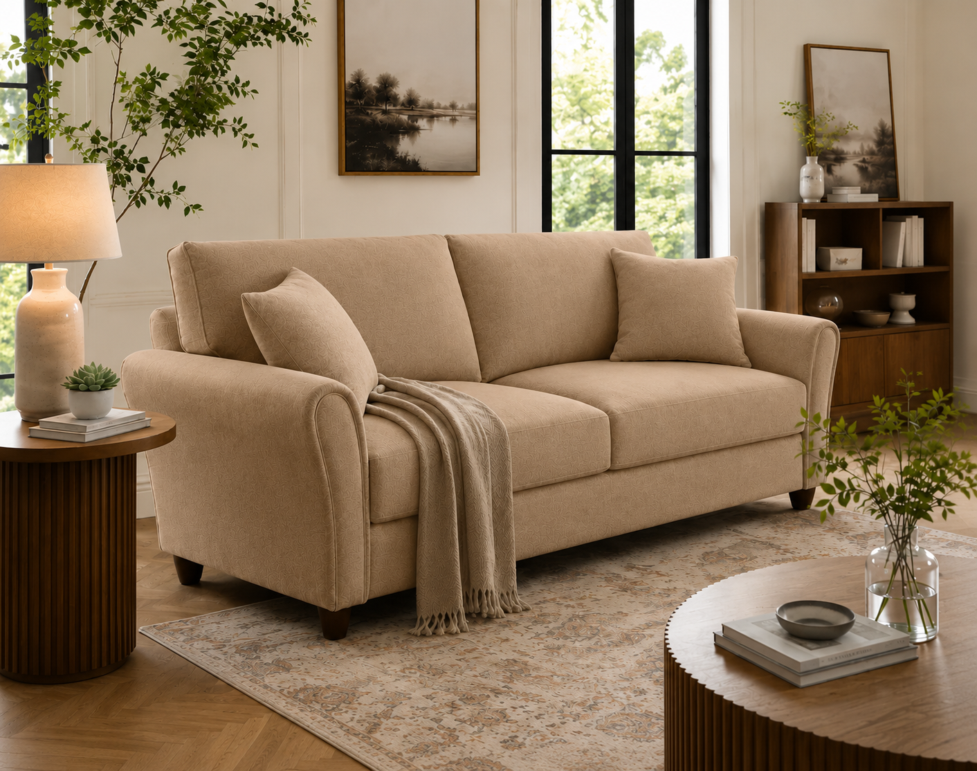 Penny 3 Seater Fabric Sofa – Modern Wooden Frame Living Room Couch