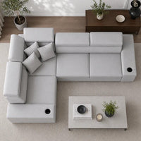 Sienna 5 Seater L Shape Fabric Sofa with Adjustable Headrests & Cup Holders | Modern Corner Sofa for Living Room