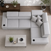Sienna 5 Seater L Shape Fabric Sofa with Adjustable Headrests & Cup Holders | Modern Corner Sofa for Living Room
