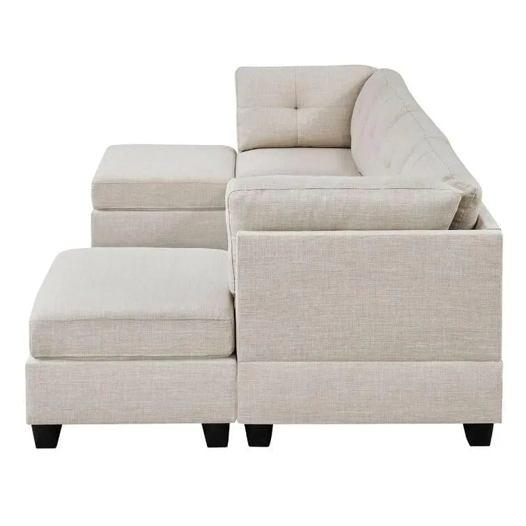 Ailey 6 Seater U Shape Interchangeable Fabric Sofa with 2 Ottoman - Torque India