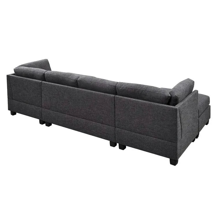 Ailey 6 Seater U Shape Interchangeable Fabric Sofa with 2 Ottoman - Torque India