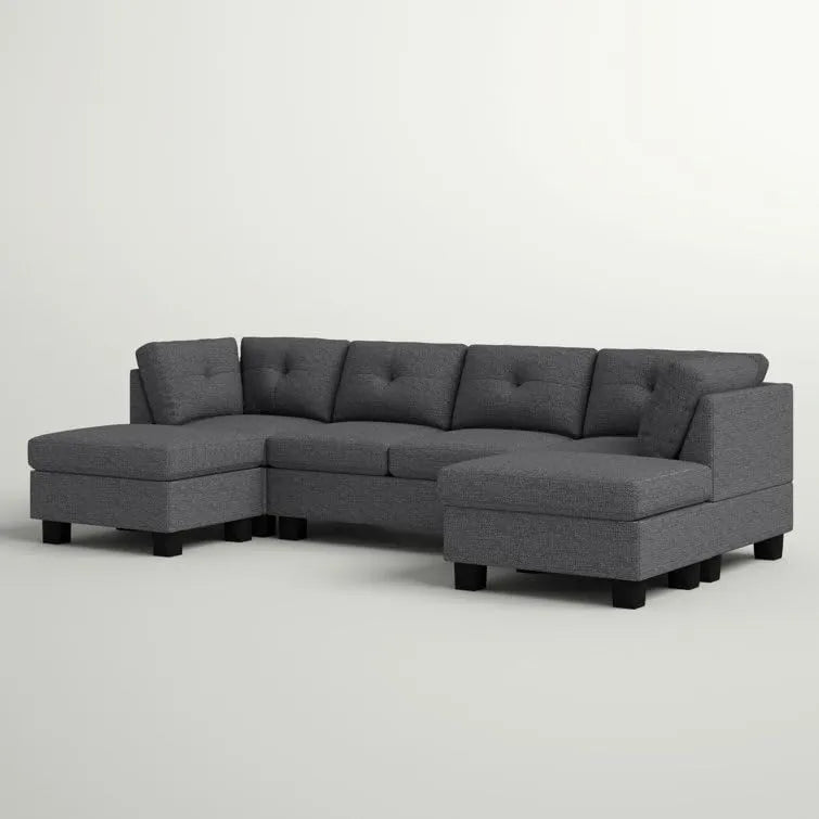 Ailey 6 Seater U Shape Interchangeable Fabric Sofa with 2 Ottoman - Torque India