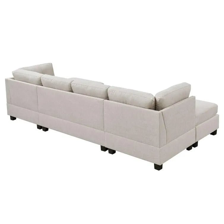 Ailey 6 Seater U Shape Interchangeable Fabric Sofa with 2 Ottoman - Torque India