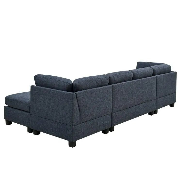 Ailey 6 Seater U Shape Interchangeable Fabric Sofa with 2 Ottoman - Torque India