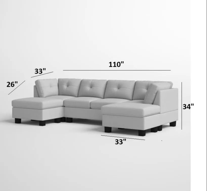 Ailey 6 Seater U Shape Interchangeable Fabric Sofa with 2 Ottoman - Torque India