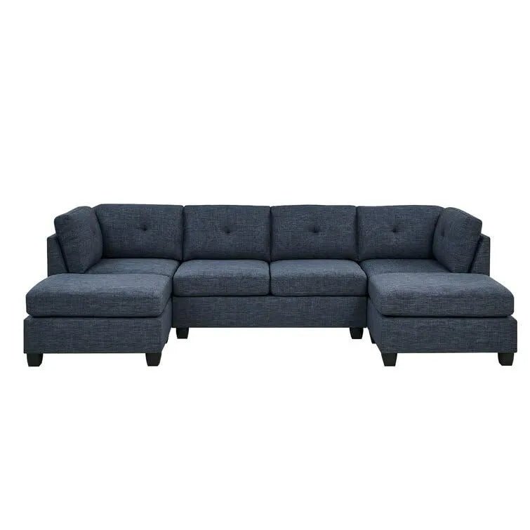 Ailey 6 Seater U Shape Interchangeable Fabric Sofa with 2 Ottoman - Torque India