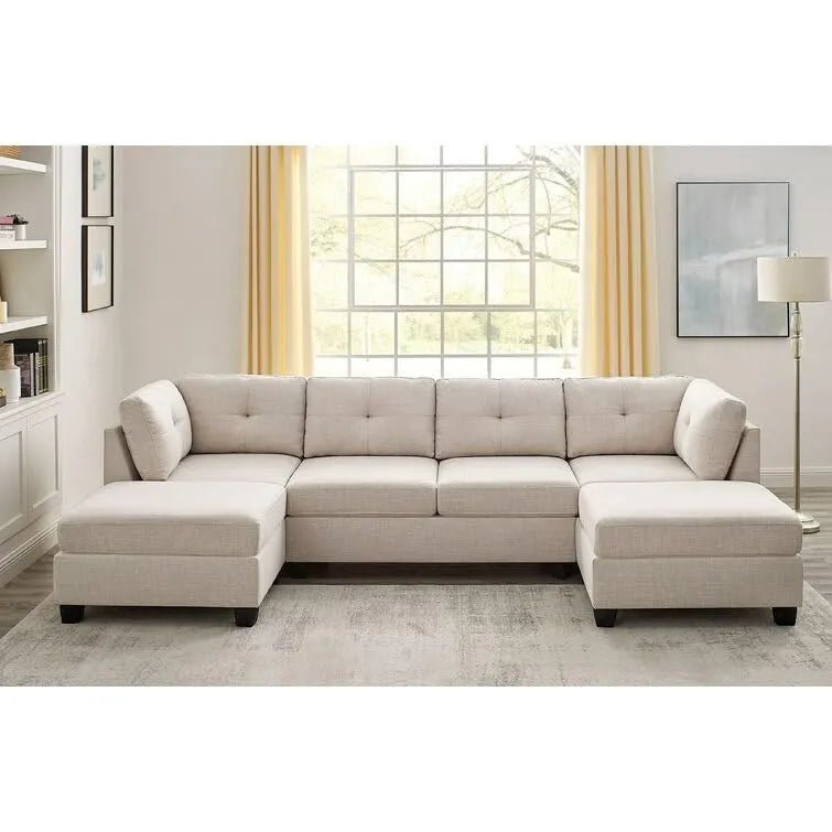 Ailey 6 Seater U Shape Interchangeable Fabric Sofa with 2 Ottoman - Torque India