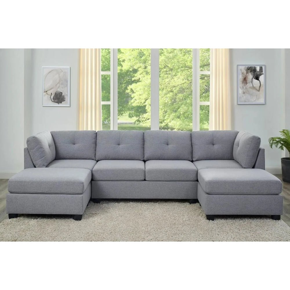 Ailey 6 Seater U Shape Interchangeable Fabric Sofa with 2 Ottoman - Torque India