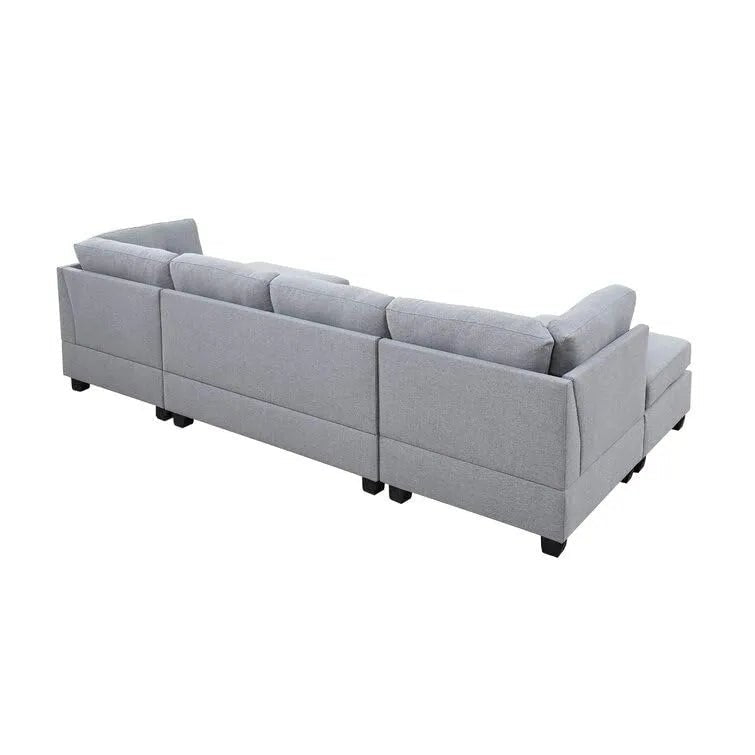 Ailey 6 Seater U Shape Interchangeable Fabric Sofa with 2 Ottoman - Torque India