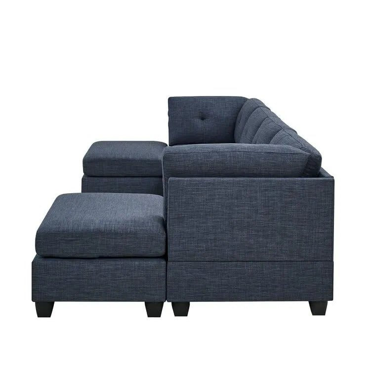 Ailey 6 Seater U Shape Interchangeable Fabric Sofa with 2 Ottoman - Torque India