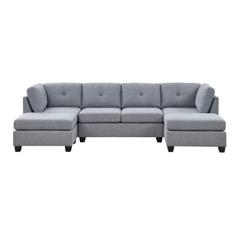 Ailey 6 Seater U Shape Interchangeable Fabric Sofa with 2 Ottoman - Torque India