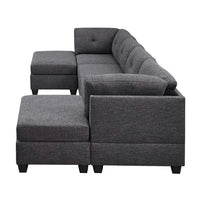 Ailey 6 Seater U Shape Interchangeable Fabric Sofa with 2 Ottoman - Torque India