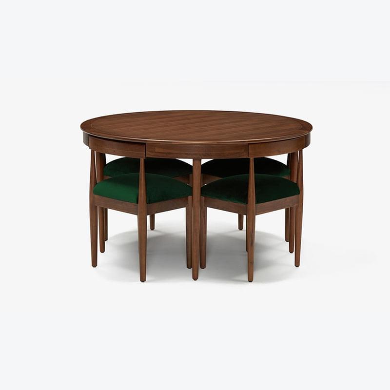 Alice 4 Seater Wooden Round Dining Table Sets with 4 Cushioned Chairs - Torque India