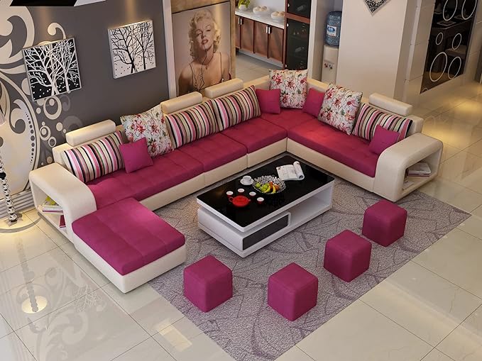 Allister U Shape 9 Seater Fabric Sofa Set With 4 Square Puffy | Premium Quality 9 Seater Sofa - Torque India