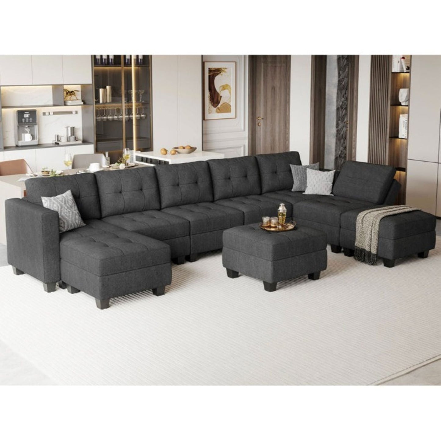 Alton 9 Seater Interchangeable Modular Fabric Sofa with Storage Ottoman For Living Room | Bedroom | Office - Torque India