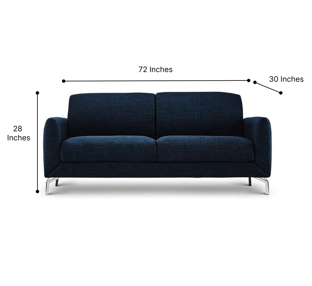 Amesbury 3 Seater Fabric Sofa For Living Room - Blue - Torque India