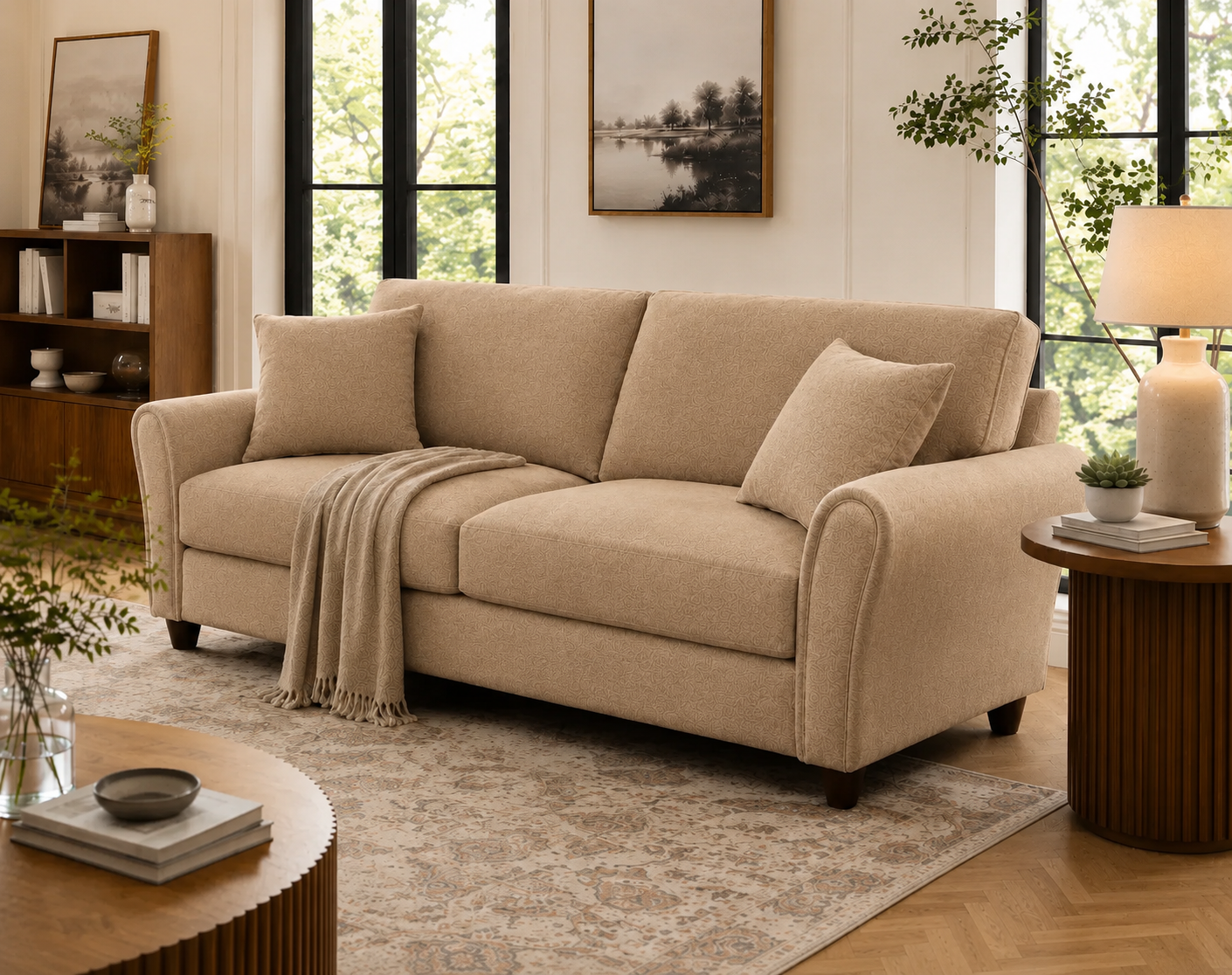 Penny 3 Seater Fabric Sofa – Modern Wooden Frame Living Room Couch