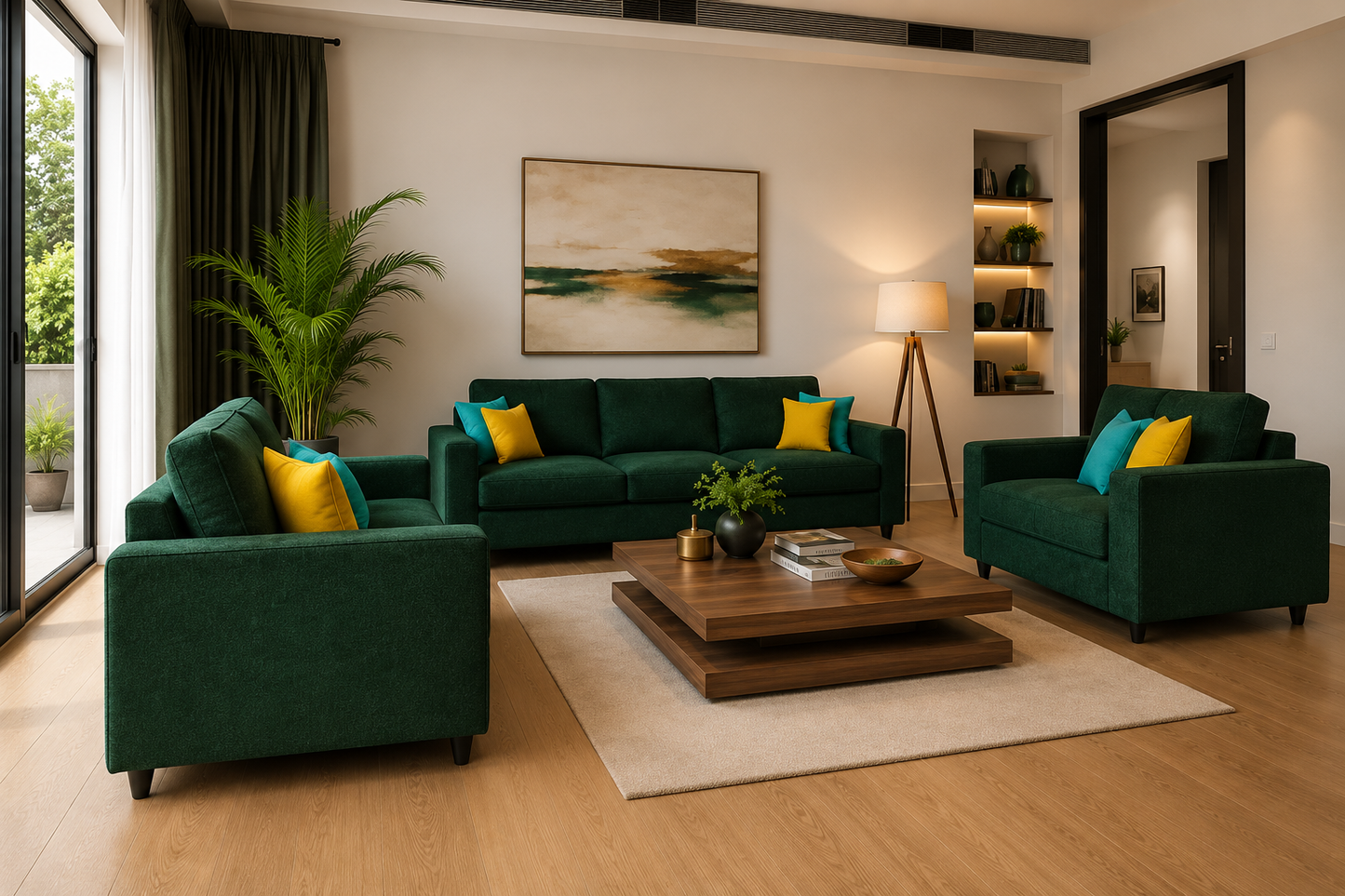 Carelino 3+2+1 Seater Fabric Sofa Set for Living Room | Modern Upholstered Sofa Set