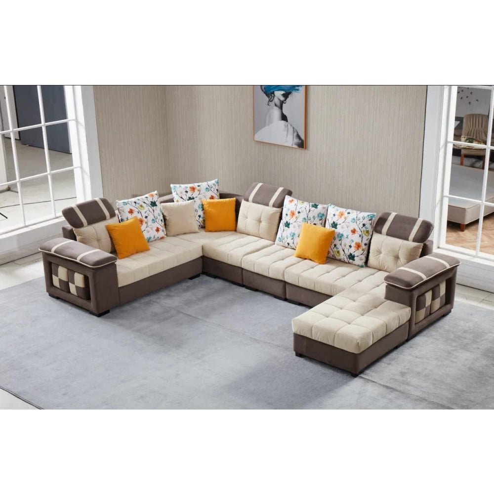 Bristol U Shape 12 Seater Premium Fabric Sofa Set With 4 Puffy for Living Room | 12 Seater Sofa - Torque India