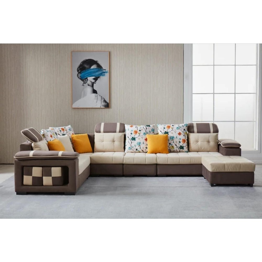 Bristol U Shape 12 Seater Premium Fabric Sofa Set With 4 Puffy for Living Room | 12 Seater Sofa - Torque India