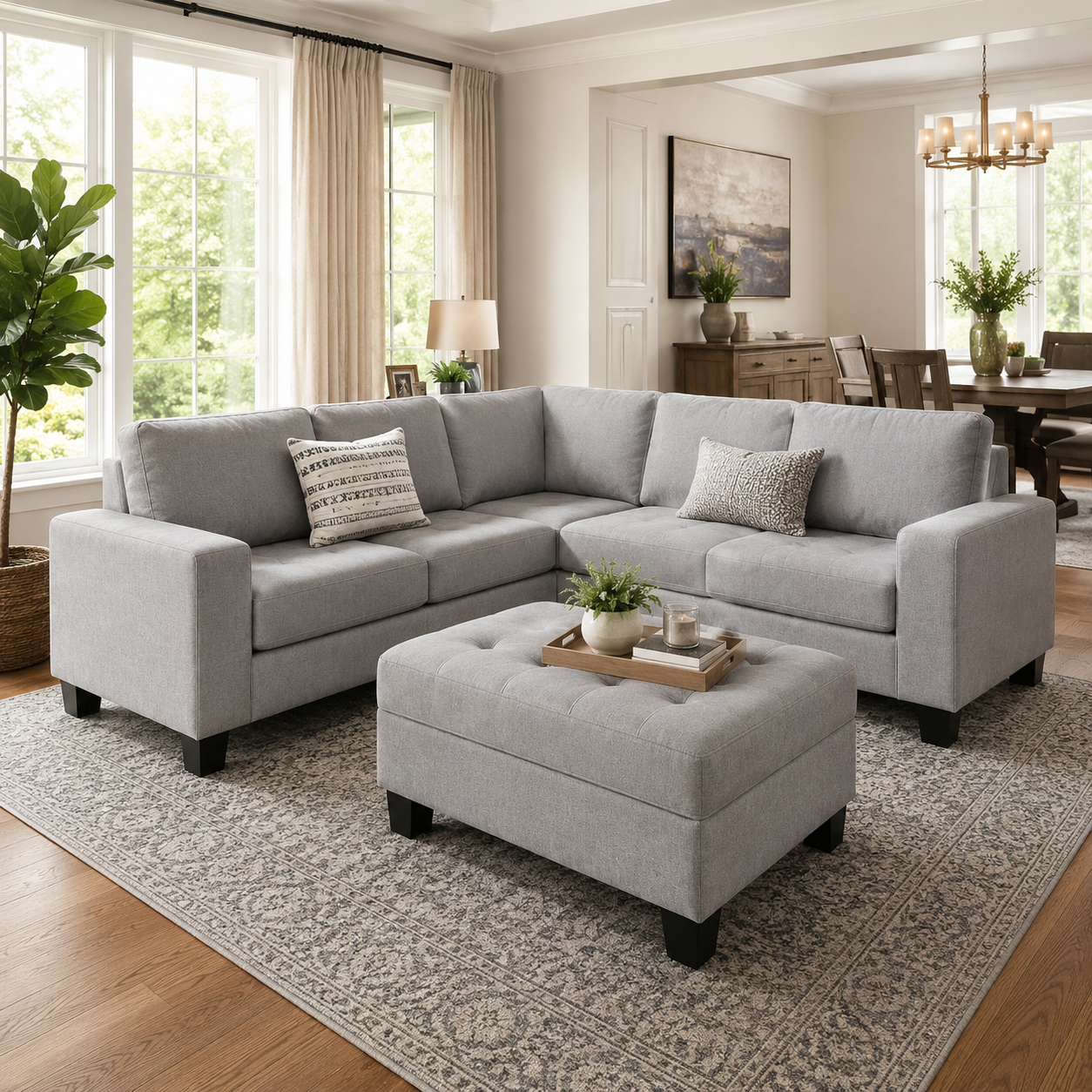 Christopher 5 Seater L Shape Fabric Sofa with Ottoman | Torque India Premium Corner Sofa