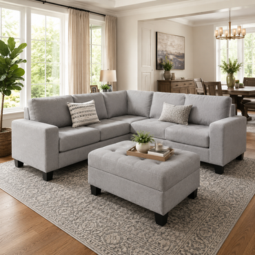 Christopher 5 Seater L Shape Fabric Sofa with Ottoman | Torque India Premium Corner Sofa