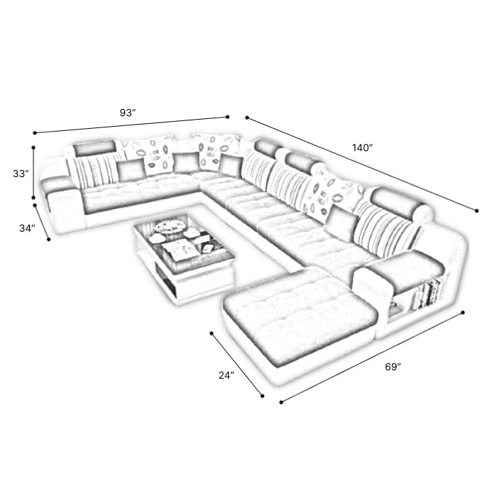 Callister U Shape 9 Seater Fabric Sofa Set with 4 Square Puffy - Torque India