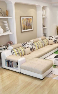 Callister U Shape 9 Seater Fabric Sofa Set with 4 Square Puffy - Torque India