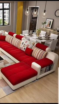 Callister U Shape 9 Seater Fabric Sofa Set with 4 Square Puffy - Torque India