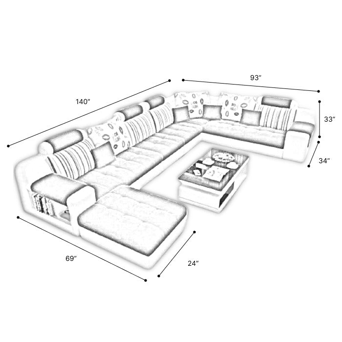 Callister U Shape 9 Seater Fabric Sofa Set with 4 Square Puffy - Torque India