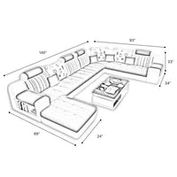 Callister U Shape 9 Seater Fabric Sofa Set with 4 Square Puffy - Torque India