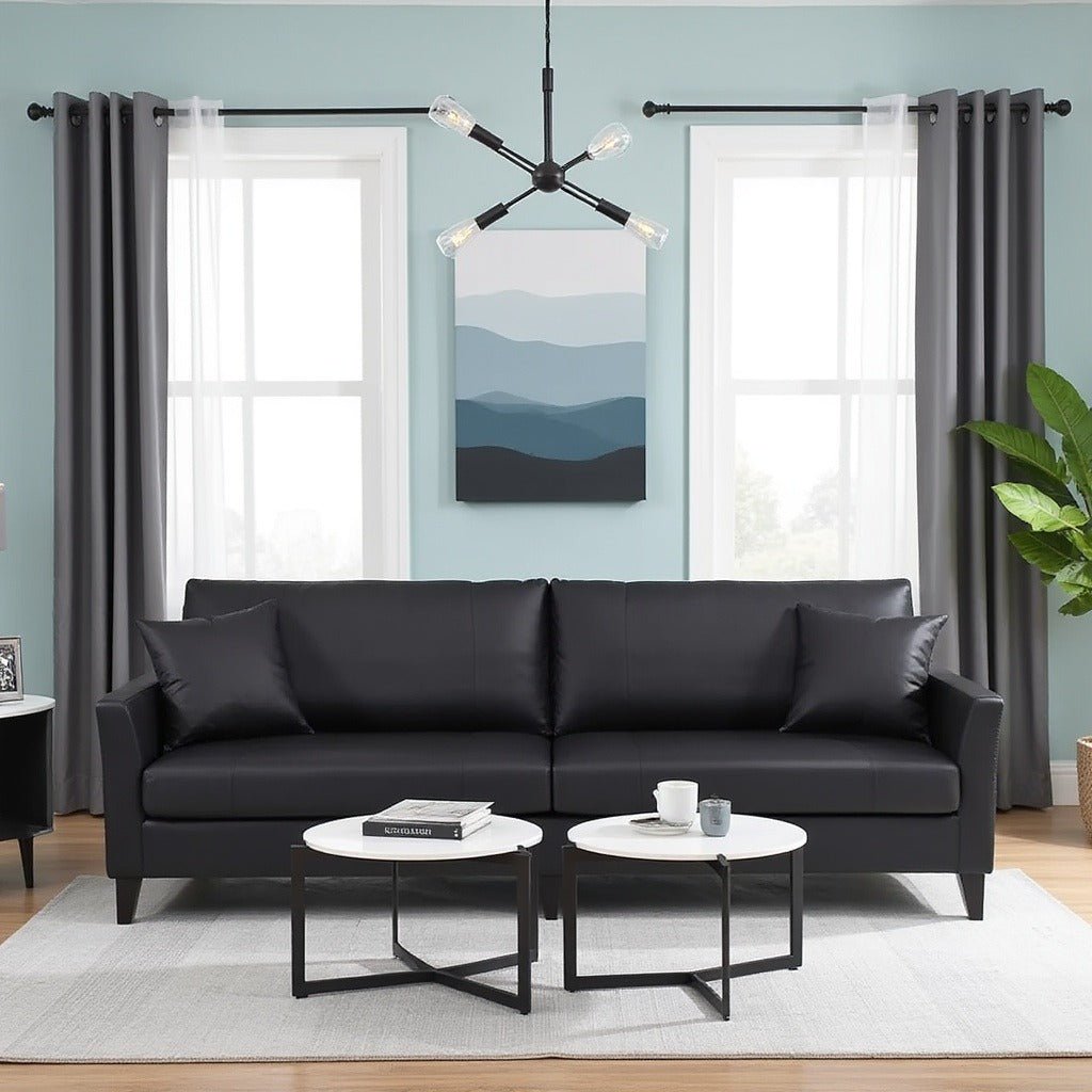 Carlo Leatherette 3 Seater Sofa for Living Room - Black - Torque India