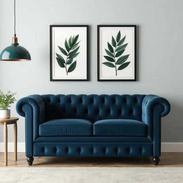 Cassava Solid Wood 2 Seater Fabric Chesterfield Sofa for Living Room - Blue - Torque India