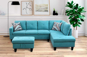 Christen 5 Seater L Shape Fabric Sofa Set with Storage Ottoman - Torque India