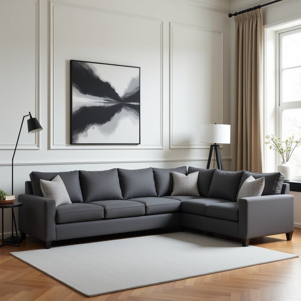 Claypool 7 Seater L Shape Sofa For Living Room - Grey - Torque India
