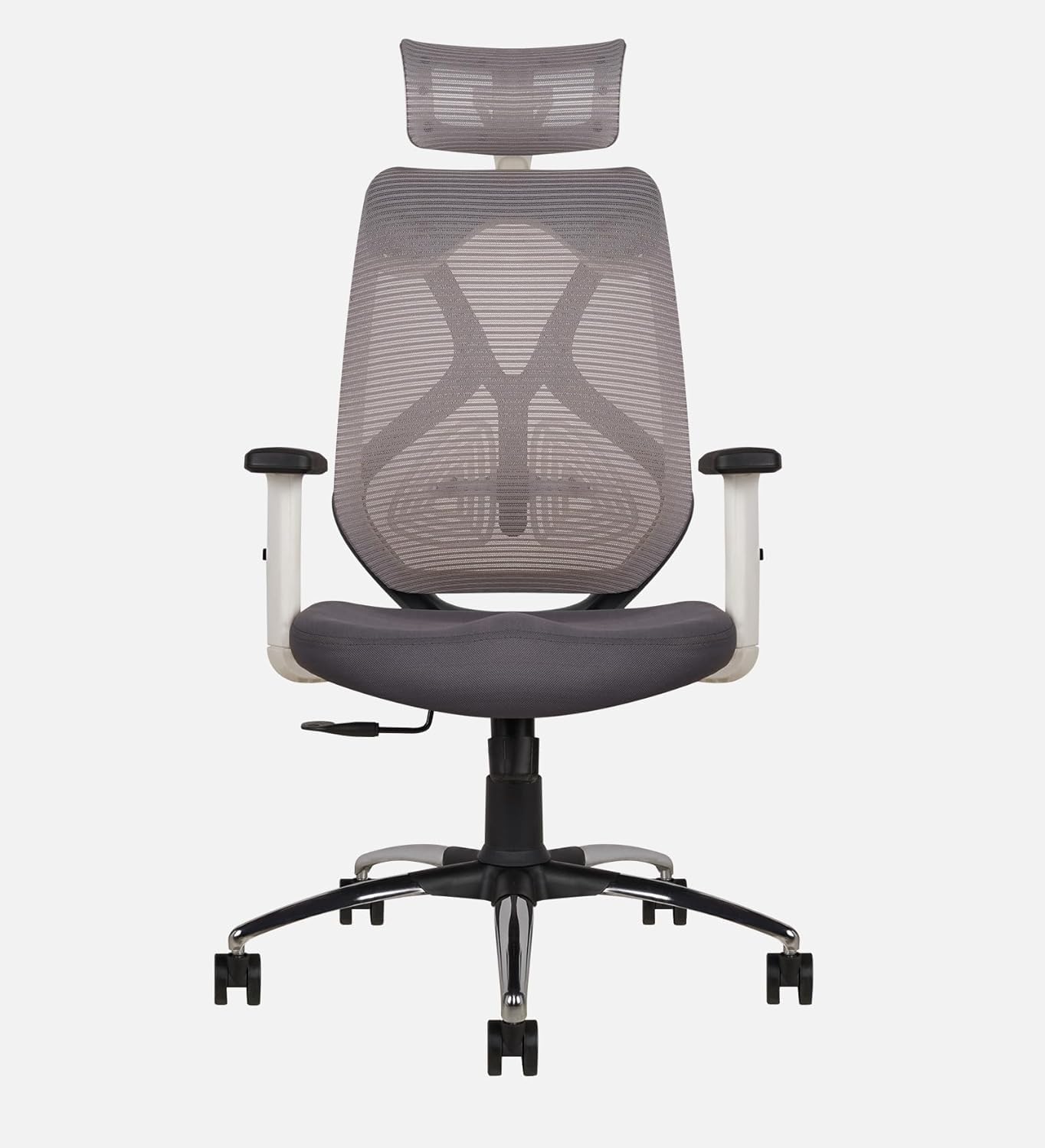 Criss Ergonomic Work from Home Office Chair with Adjustable Headrest, Armrest, and Height, Heavy Duty Metal Base, Spinal Highback (White & Grey) - Torque India