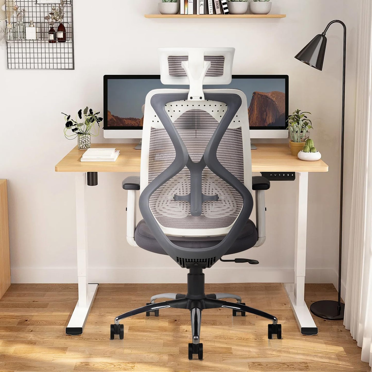 Criss Ergonomic Work from Home Office Chair with Adjustable Headrest, Armrest, and Height, Heavy Duty Metal Base, Spinal Highback (White & Grey) - Torque India