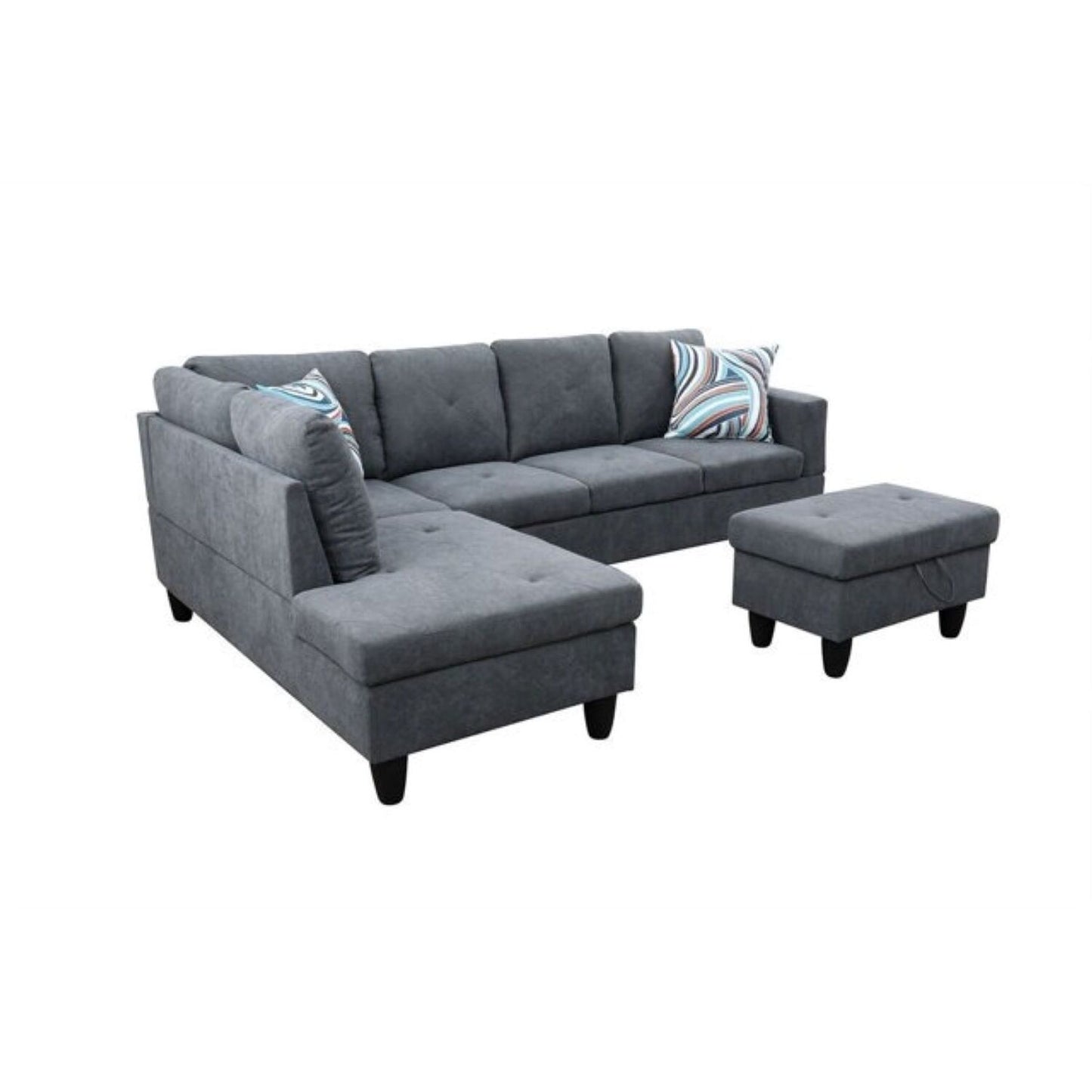 Christen 5 Seater L Shape Fabric Sofa Set with Storage Ottoman