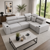 Sienna 5 Seater L Shape Fabric Sofa with Adjustable Headrests & Cup Holders | Modern Corner Sofa for Living Room