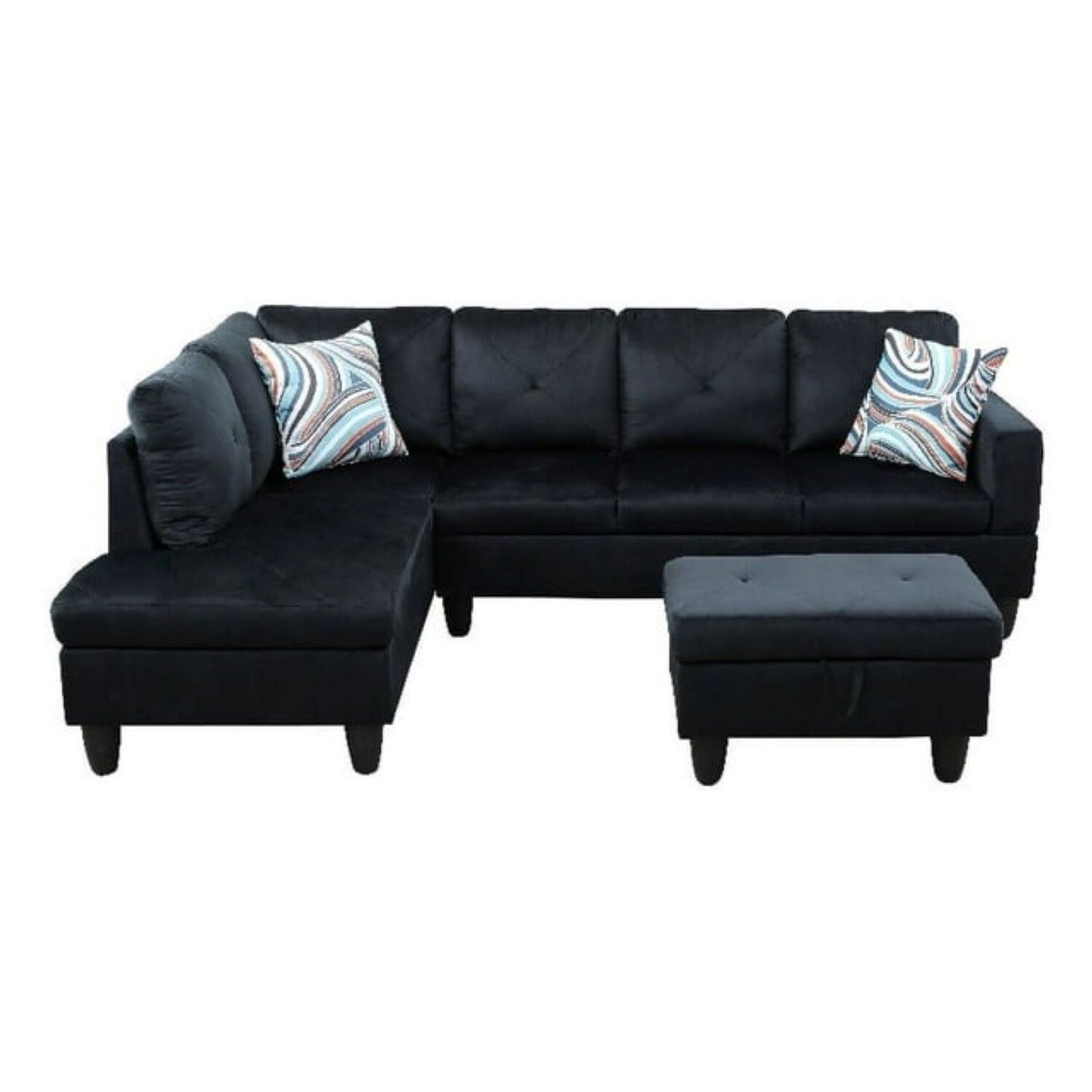 Christen 5 Seater L Shape Fabric Sofa Set with Storage Ottoman