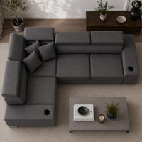 Sienna 5 Seater L Shape Fabric Sofa with Adjustable Headrests & Cup Holders | Modern Corner Sofa for Living Room